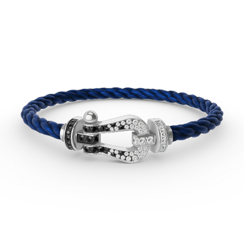[Riva Jewelry]FORCE LARGE HORSESHOE BLACK & WHITE DIAMOND BRACELET - WHITE GOLD