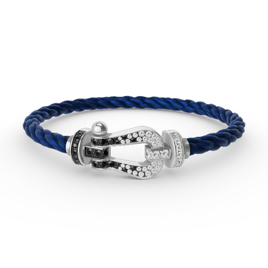 [Riva Jewelry]FORCE LARGE HORSESHOE BLACK & WHITE DIAMOND BRACELET - WHITE GOLD