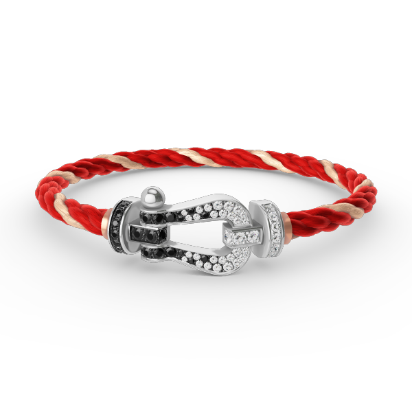 [Riva Jewelry]FORCE LARGE HORSESHOE BLACK & WHITE DIAMOND BRACELET - WHITE GOLD