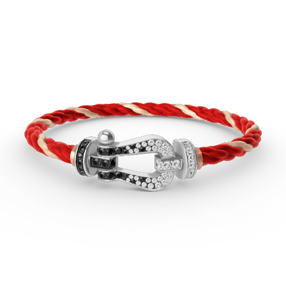 [Riva Jewelry]FORCE LARGE HORSESHOE BLACK & WHITE DIAMOND BRACELET - WHITE GOLD