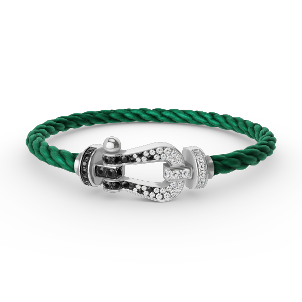 [Riva Jewelry]FORCE LARGE HORSESHOE BLACK & WHITE DIAMOND BRACELET - WHITE GOLD
