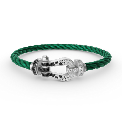 [Riva Jewelry]FORCE LARGE HORSESHOE BLACK & WHITE DIAMOND BRACELET - WHITE GOLD