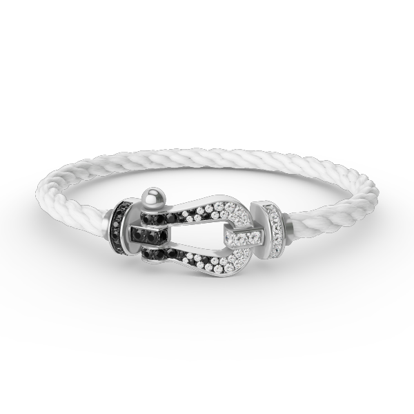 [Riva Jewelry]FORCE LARGE HORSESHOE BLACK & WHITE DIAMOND BRACELET - WHITE GOLD