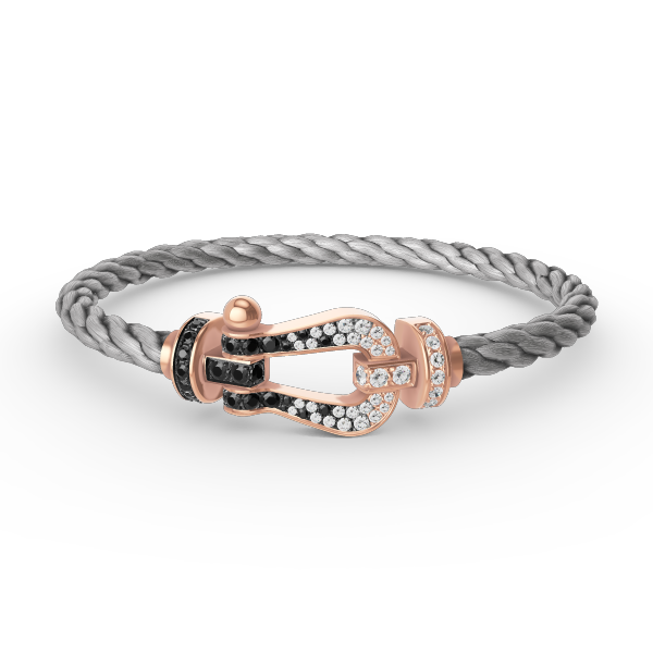 [Riva Jewelry]FORCE LARGE HORSESHOE BLACK & WHITE DIAMOND BRACELET - ROSE GOLD