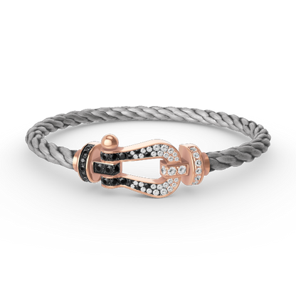 [Riva Jewelry]FORCE LARGE HORSESHOE BLACK & WHITE DIAMOND BRACELET - ROSE GOLD