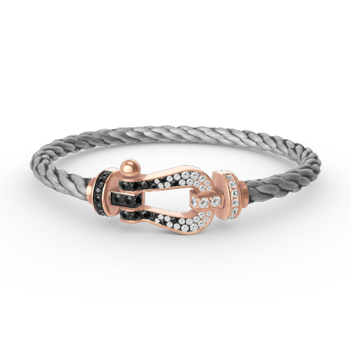 [Riva Jewelry]FORCE LARGE HORSESHOE BLACK & WHITE DIAMOND BRACELET - ROSE GOLD
