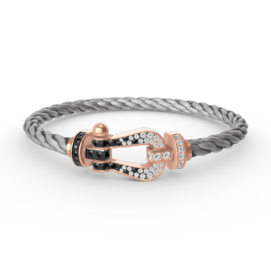 [Riva Jewelry]FORCE LARGE HORSESHOE BLACK & WHITE DIAMOND BRACELET - ROSE GOLD