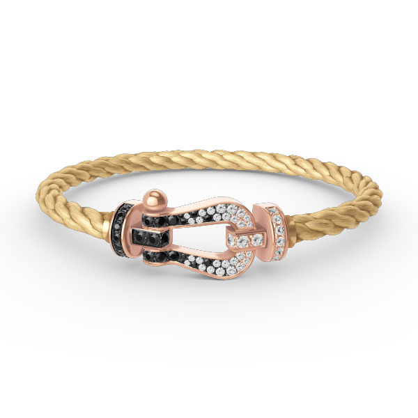 [Riva Jewelry]FORCE LARGE HORSESHOE BLACK & WHITE DIAMOND BRACELET - ROSE GOLD