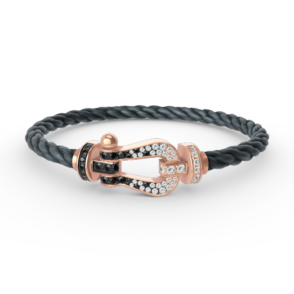 [Riva Jewelry]FORCE LARGE HORSESHOE BLACK & WHITE DIAMOND BRACELET - ROSE GOLD