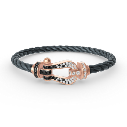 [Riva Jewelry]FORCE LARGE HORSESHOE BLACK & WHITE DIAMOND BRACELET - ROSE GOLD