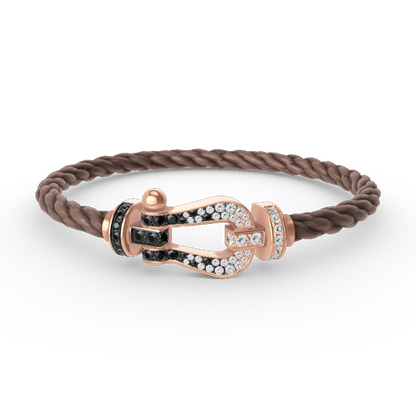 [Riva Jewelry]FORCE LARGE HORSESHOE BLACK & WHITE DIAMOND BRACELET - ROSE GOLD