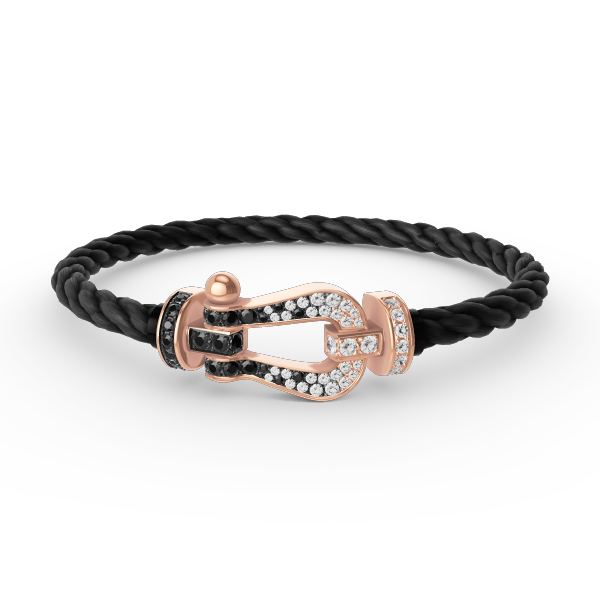 [Riva Jewelry]FORCE LARGE HORSESHOE BLACK & WHITE DIAMOND BRACELET - ROSE GOLD