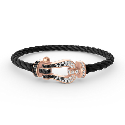 [Riva Jewelry]FORCE LARGE HORSESHOE BLACK & WHITE DIAMOND BRACELET - ROSE GOLD