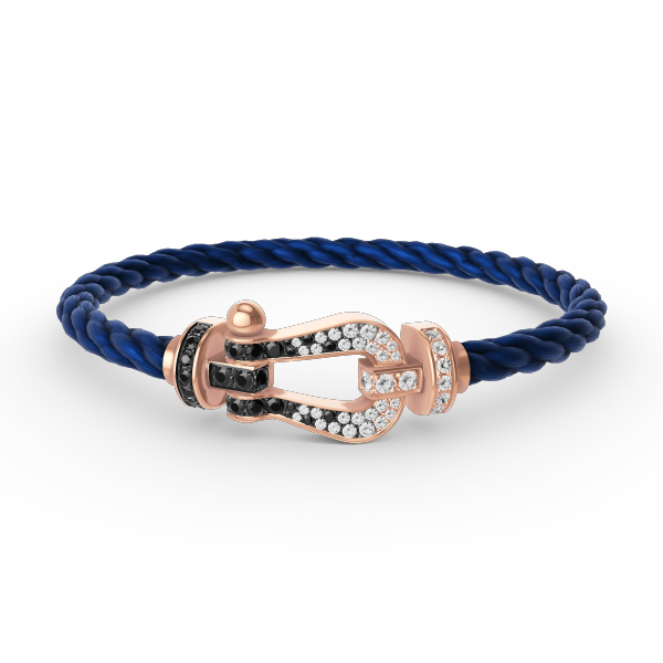 [Riva Jewelry]FORCE LARGE HORSESHOE BLACK & WHITE DIAMOND BRACELET - ROSE GOLD