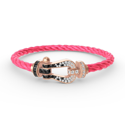 [Riva Jewelry]FORCE LARGE HORSESHOE BLACK & WHITE DIAMOND BRACELET - ROSE GOLD