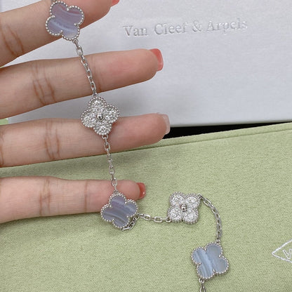 [Riva Jewelry]LUCKY CLOVER 5-MOTIF BRACELET - PURPLE CHALCEDONY COLLECTION