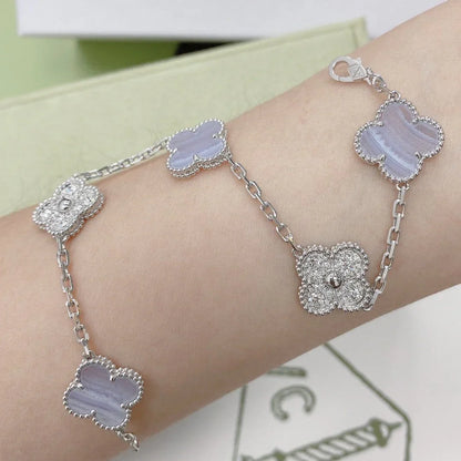 [Riva Jewelry]LUCKY CLOVER 5-MOTIF BRACELET - PURPLE CHALCEDONY COLLECTION
