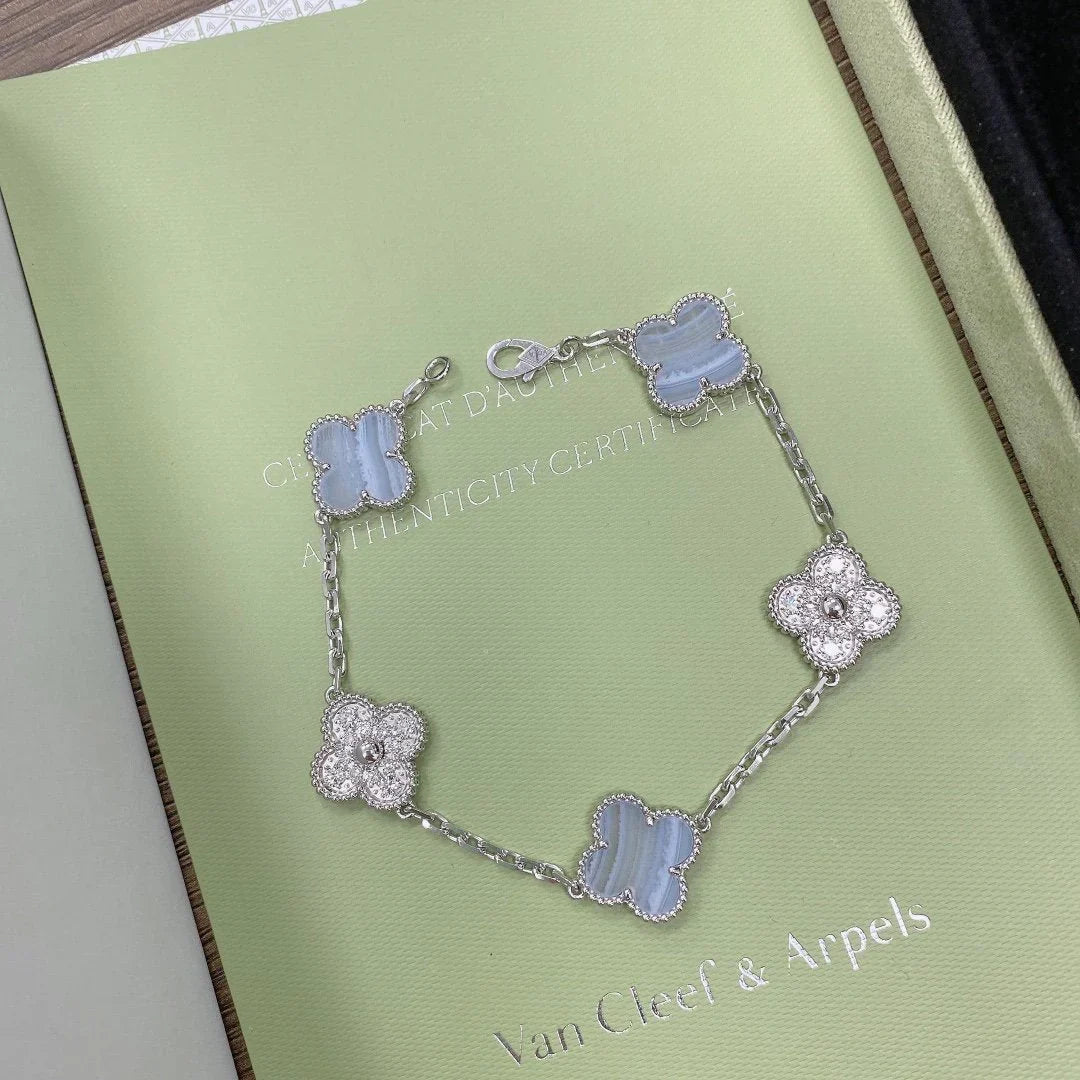 [Riva Jewelry]LUCKY CLOVER 5-MOTIF BRACELET - PURPLE CHALCEDONY COLLECTION