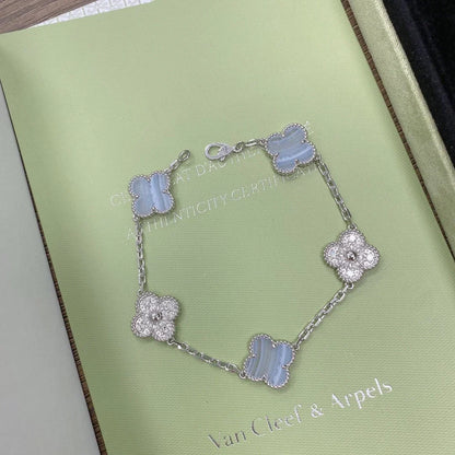 [Riva Jewelry]LUCKY CLOVER 5-MOTIF BRACELET - PURPLE CHALCEDONY COLLECTION
