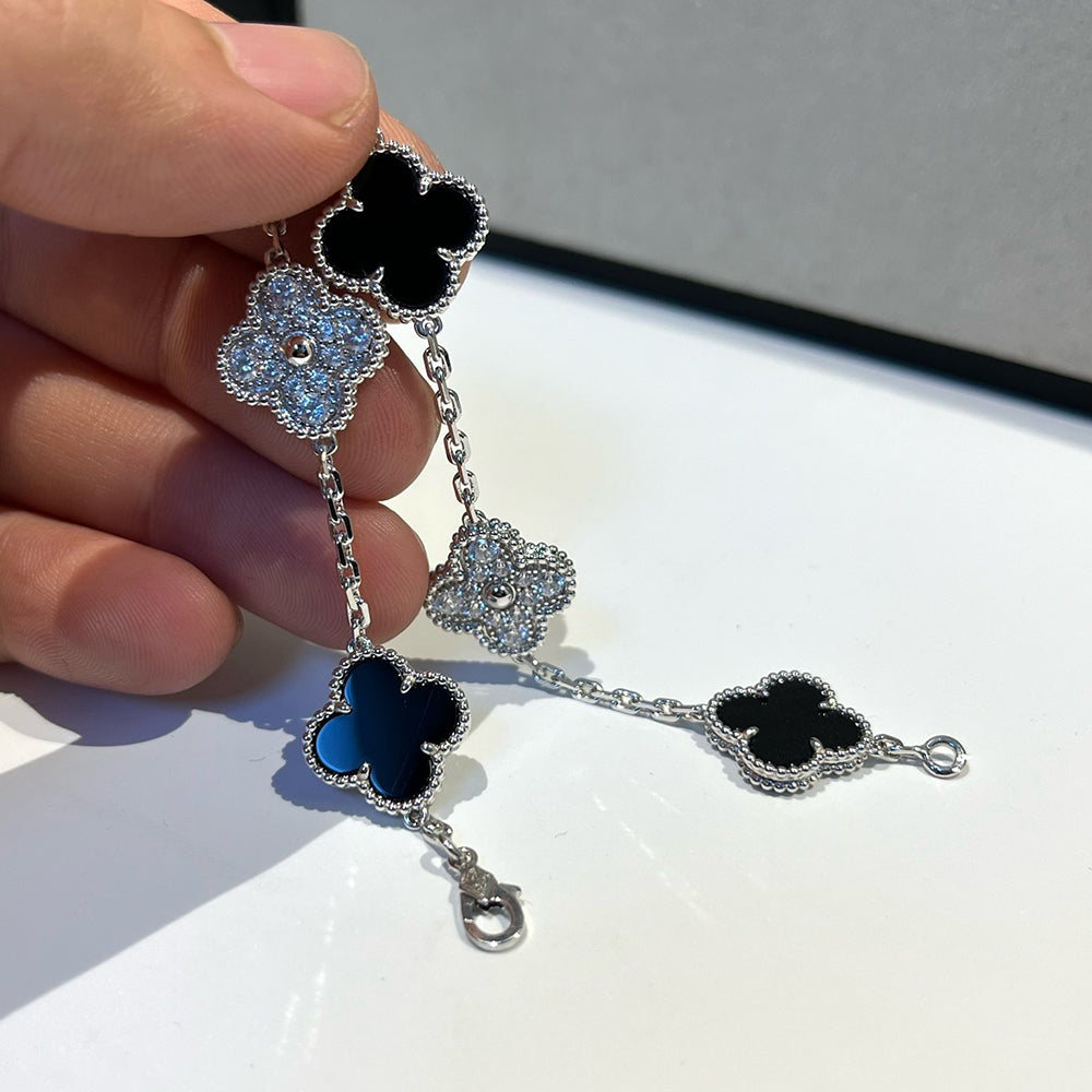 [Riva Jewelry]LUCKY CLOVER 5-MOTIF BRACELET - BLACK OXNY COLLECTION