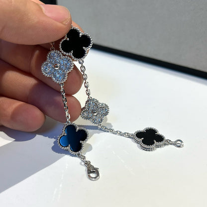 [Riva Jewelry]LUCKY CLOVER 5-MOTIF BRACELET - BLACK OXNY COLLECTION