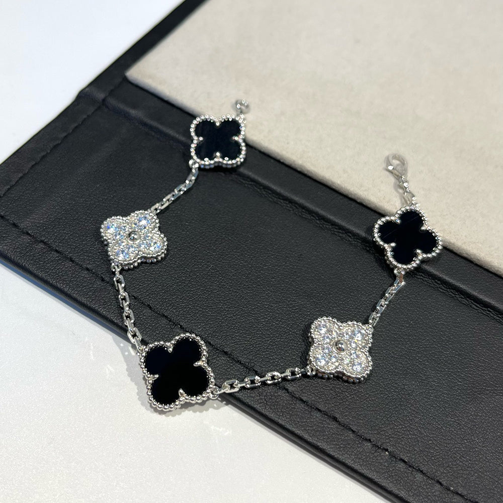 [Riva Jewelry]LUCKY CLOVER 5-MOTIF BRACELET - BLACK OXNY COLLECTION