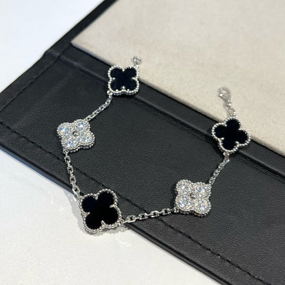 [Riva Jewelry]LUCKY CLOVER 5-MOTIF BRACELET - BLACK OXNY COLLECTION