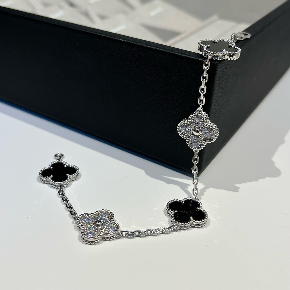 [Riva Jewelry]LUCKY CLOVER 5-MOTIF BRACELET - BLACK OXNY COLLECTION