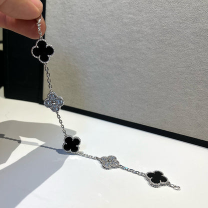 [Riva Jewelry]LUCKY CLOVER 5-MOTIF BRACELET - BLACK OXNY COLLECTION