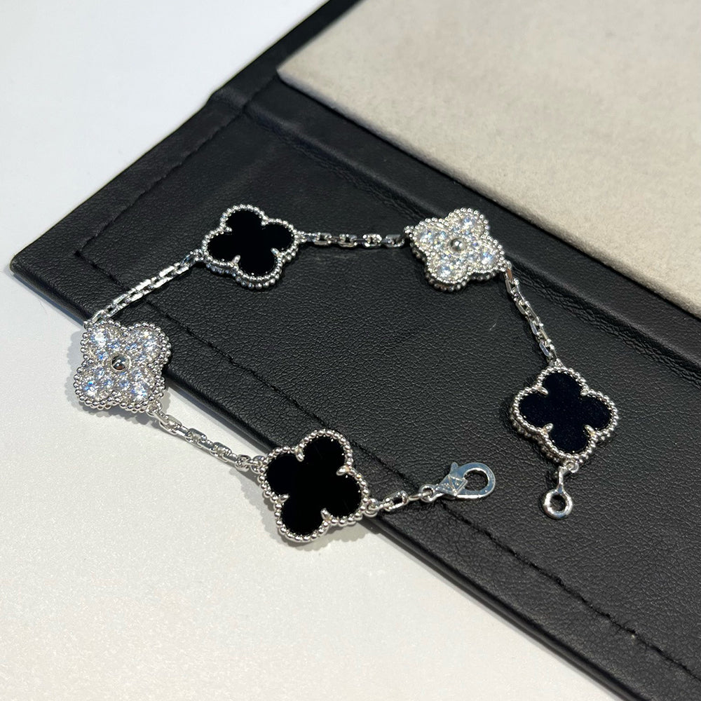 [Riva Jewelry]LUCKY CLOVER 5-MOTIF BRACELET - BLACK OXNY COLLECTION