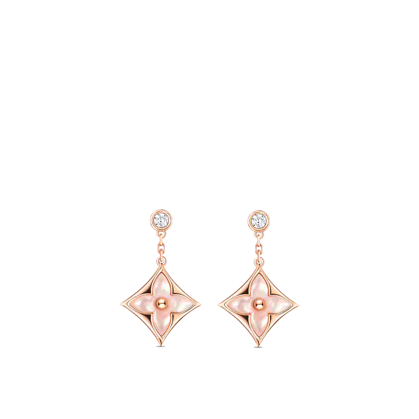 [Riva Jewelry]DOUBLE STAR ROSE GOLD MOP DROP EARRINGS