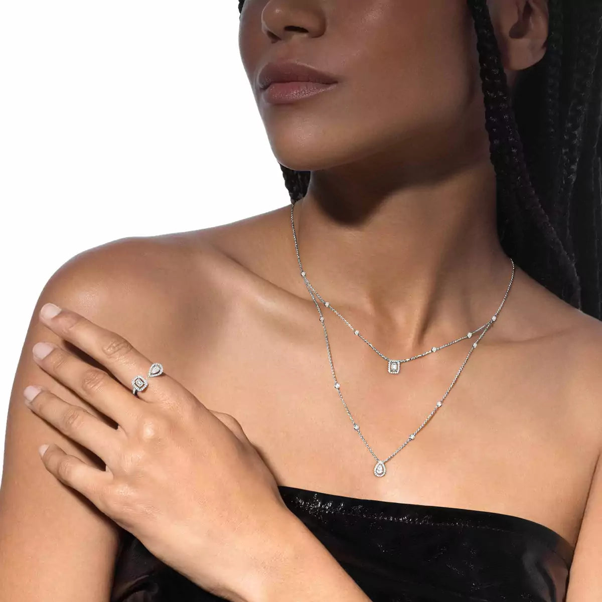 [Riva Jewelry]OPEN SUGAR CUBE & TEARDROP PAVÉ DIAMOND RING