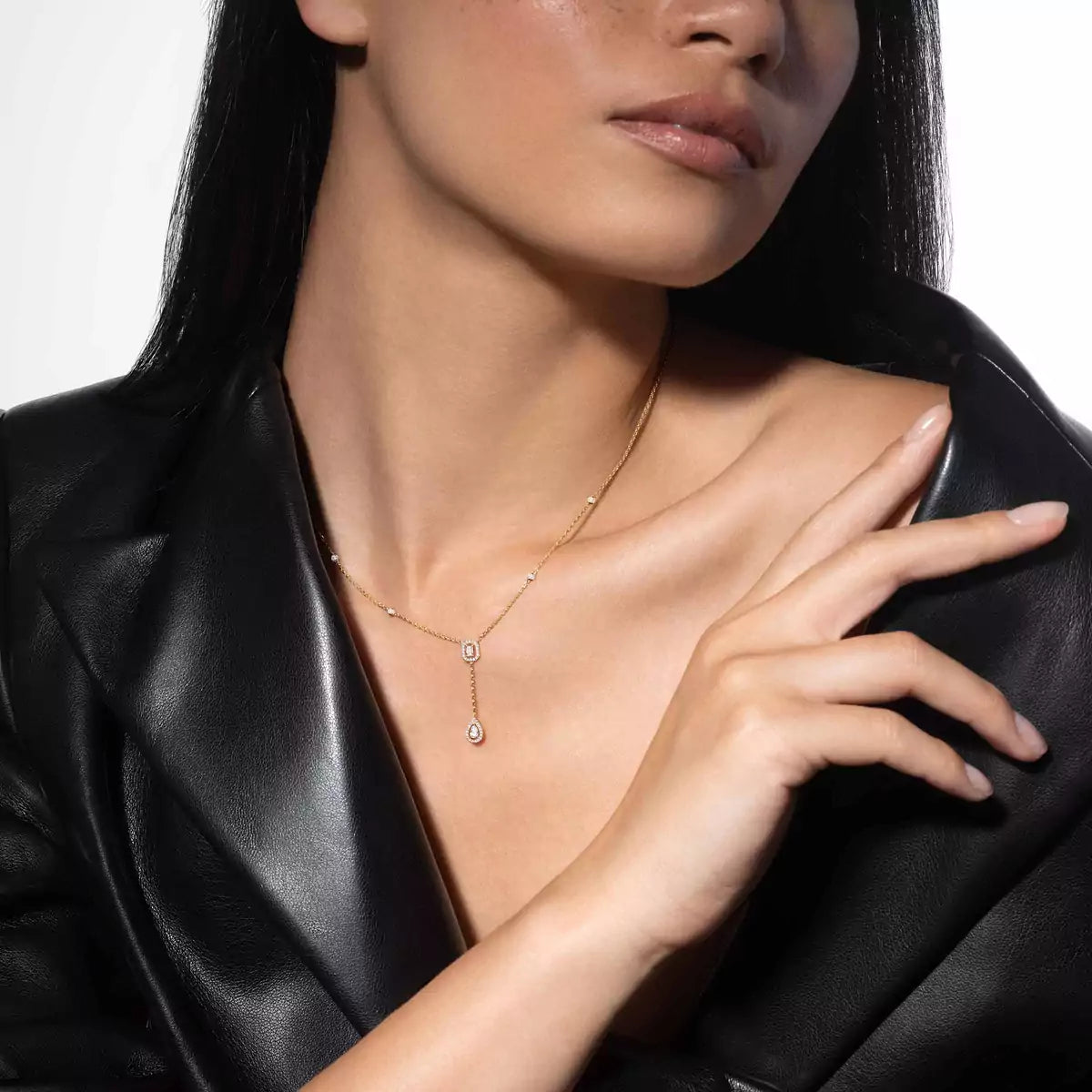 [Riva Jewelry]SUGAR CUBE & TEARDROP FULL PAVÉ NECKLACE