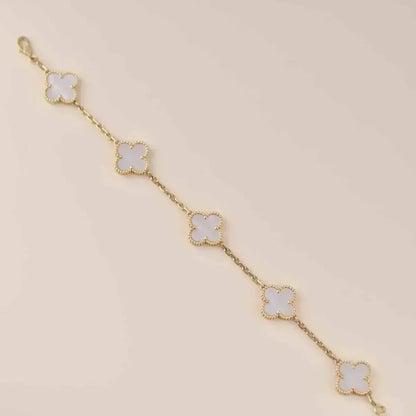 [Riva Jewelry]LUCKY CLOVER 5-MOTIF BRACELET - WHITE MOTHER-OF-PEARL COLLECTION