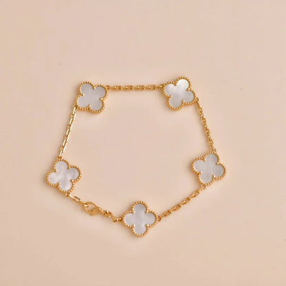 [Riva Jewelry]LUCKY CLOVER 5-MOTIF BRACELET - WHITE MOTHER-OF-PEARL COLLECTION