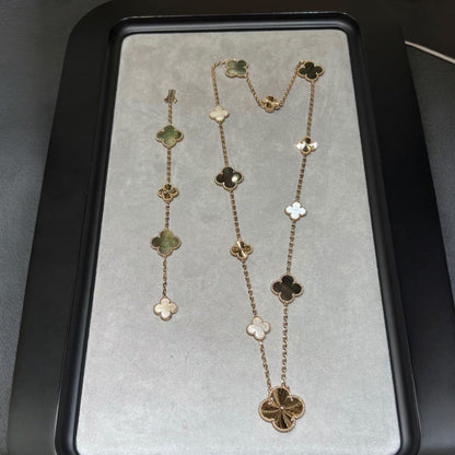 [Riva Jewelry]DETACHABLE 15-MOTIF CLOVER STATEMENT SET - GREY MOTHER-OF-PEARL & LASER