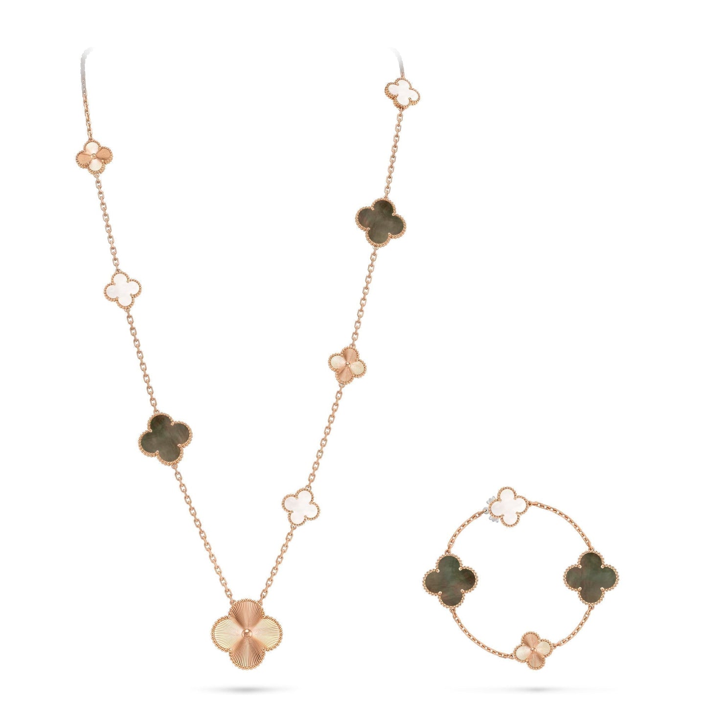 [Riva Jewelry]DETACHABLE 15-MOTIF CLOVER STATEMENT SET - GREY MOTHER-OF-PEARL & LASER