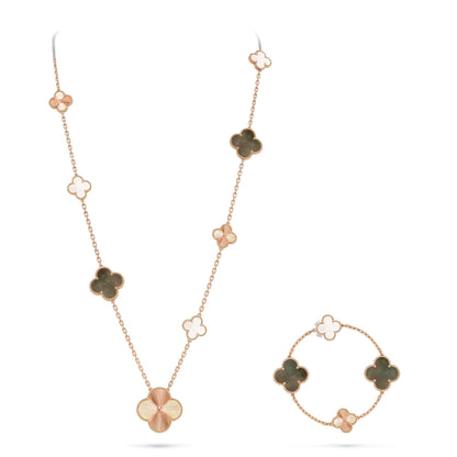 [Riva Jewelry]DETACHABLE 15-MOTIF CLOVER STATEMENT SET - GREY MOTHER-OF-PEARL & LASER