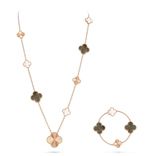 [Riva Jewelry]DETACHABLE 15-MOTIF CLOVER STATEMENT SET - GREY MOTHER-OF-PEARL & LASER