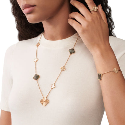 [Riva Jewelry]DETACHABLE 15-MOTIF CLOVER STATEMENT SET - GREY MOTHER-OF-PEARL & LASER