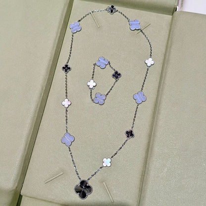 [Riva Jewelry]DETACHABLE 15-MOTIF CLOVER STATEMENT SET - PURPLE CHALCEDONY & LASER