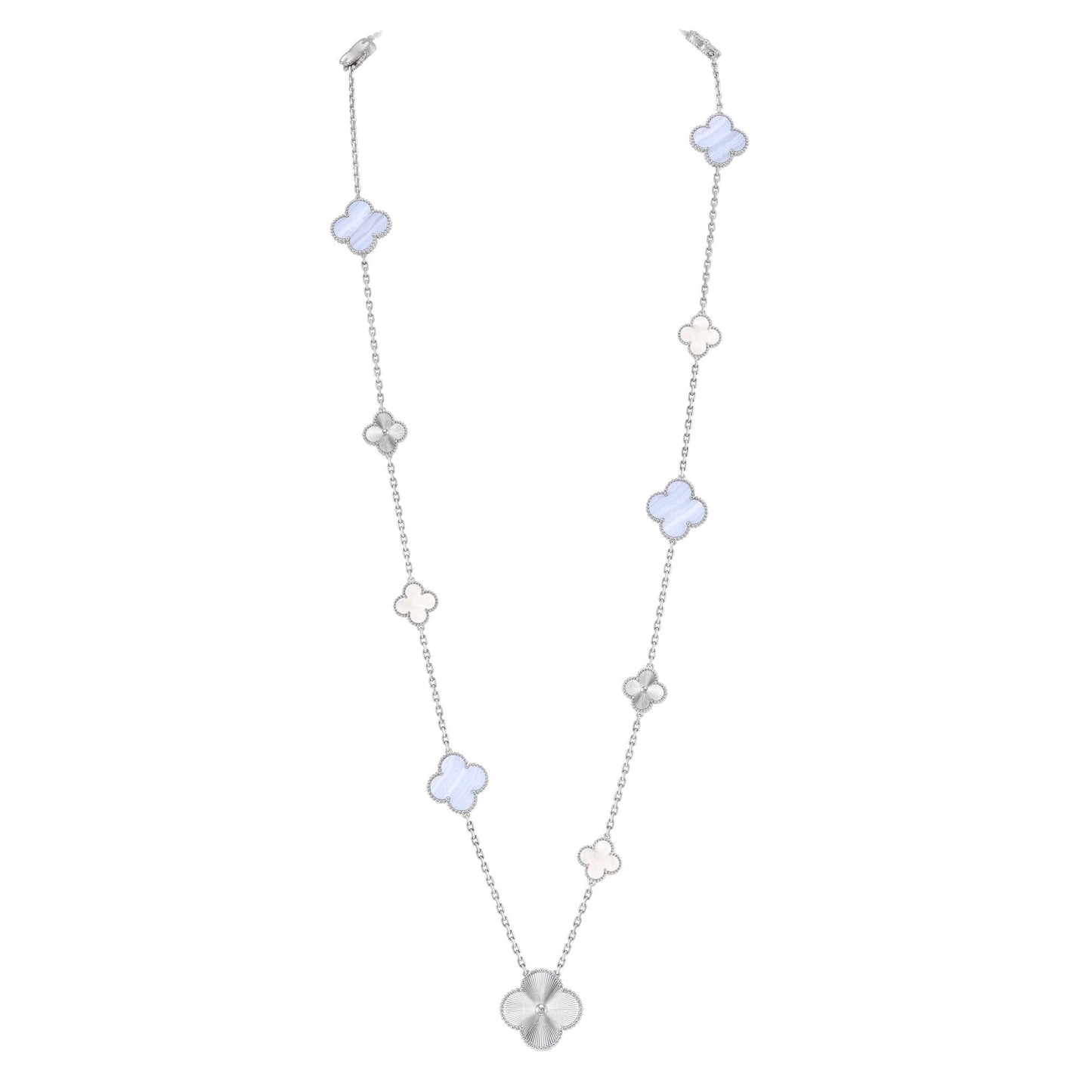 [Riva Jewelry]DETACHABLE 15-MOTIF CLOVER STATEMENT SET - PURPLE CHALCEDONY & LASER