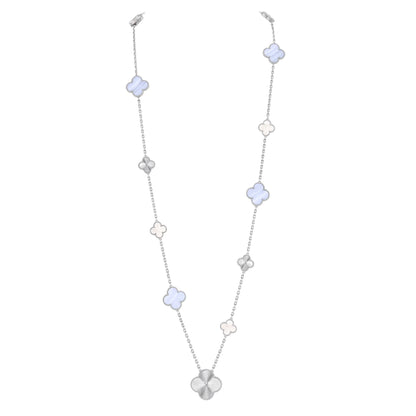 [Riva Jewelry]DETACHABLE 15-MOTIF CLOVER STATEMENT SET - PURPLE CHALCEDONY & LASER