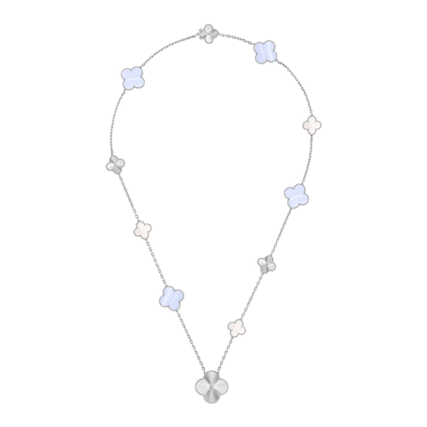 [Riva Jewelry]DETACHABLE 15-MOTIF CLOVER STATEMENT SET - PURPLE CHALCEDONY & LASER