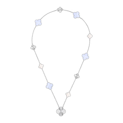 [Riva Jewelry]DETACHABLE 15-MOTIF CLOVER STATEMENT SET - PURPLE CHALCEDONY & LASER