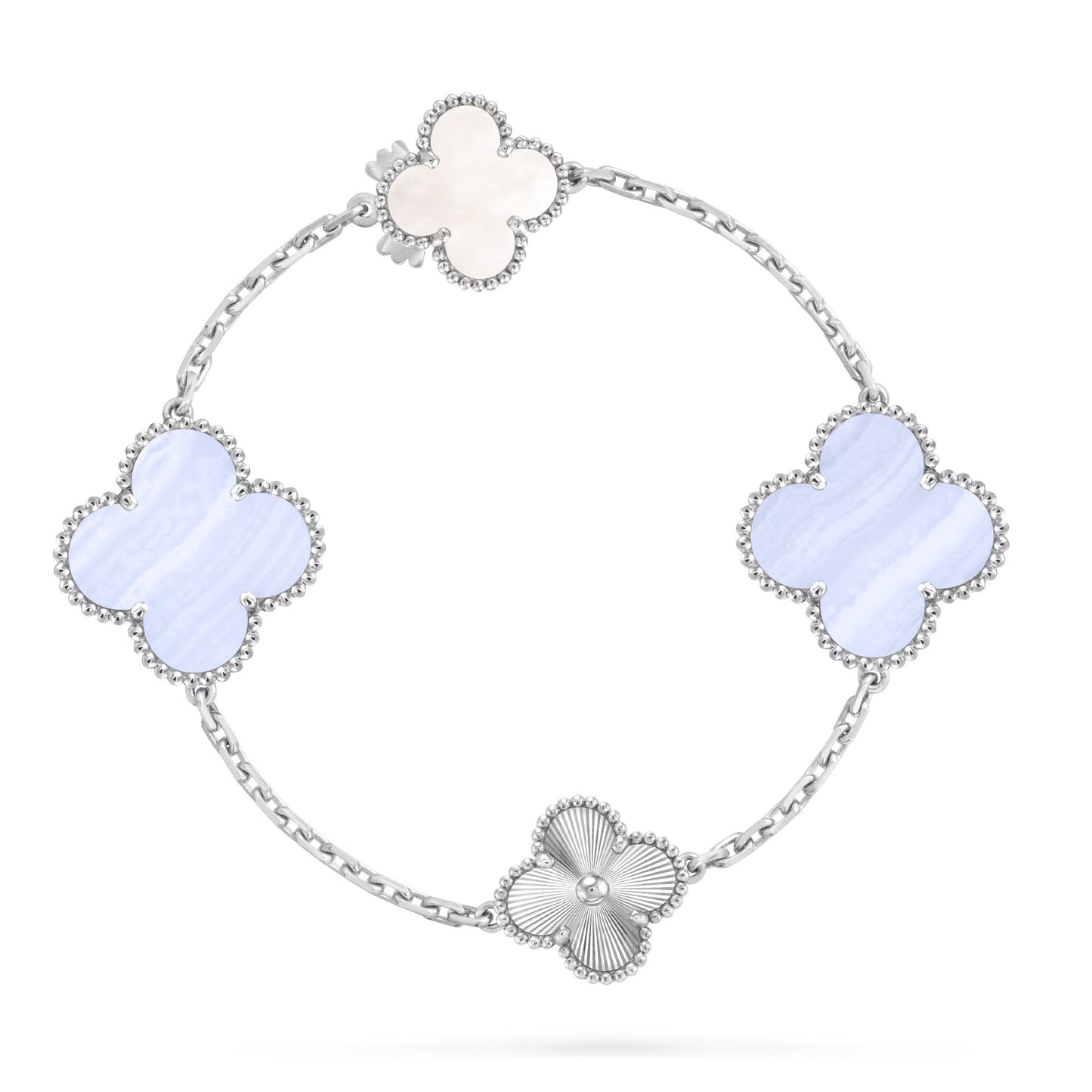 [Riva Jewelry]DETACHABLE 15-MOTIF CLOVER STATEMENT SET - PURPLE CHALCEDONY & LASER
