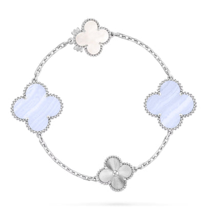 [Riva Jewelry]DETACHABLE 15-MOTIF CLOVER STATEMENT SET - PURPLE CHALCEDONY & LASER