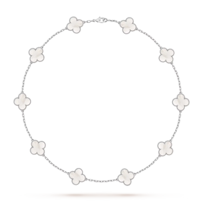 [Riva Jewelry]CLASSIC LUCKY 10-MOTIF CLOVER NECKLACE WHITE GOLD COLLECTION