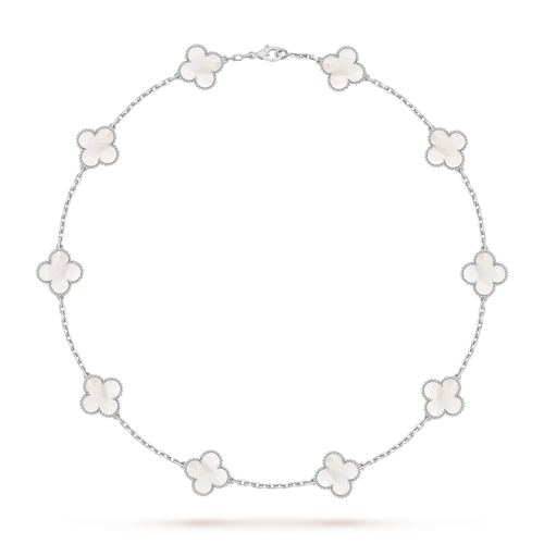 [Riva Jewelry]CLASSIC LUCKY 10-MOTIF CLOVER NECKLACE WHITE GOLD COLLECTION