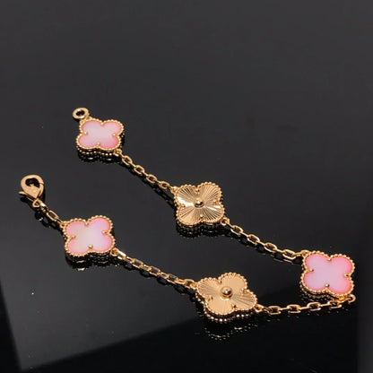 [Riva Jewelry]LUCKY CLOVER 5-MOTIF BRACELET - PINK MOTHER-OF-PEARL COLLECTION